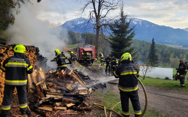 Holz­sta­pel ging am Wald­rand in Flam­men auf