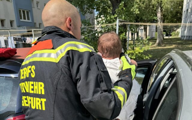 Scheibe eingeschlagen: Baby aus Auto befreit