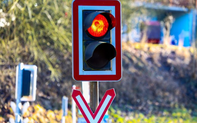 Zug stoppt vor Pkw auf Glei­sen