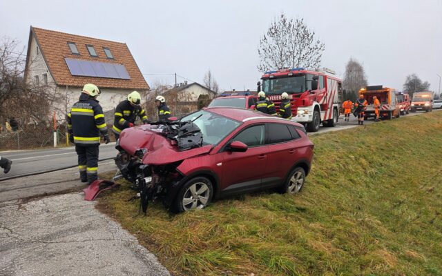PKW kracht in Haus­ein­frie­dung