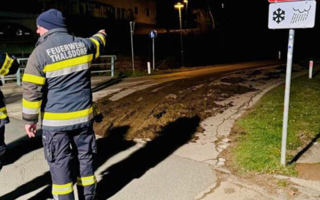 Meh­re­re Kubik­me­ter Mist auf der Fahr­bahn