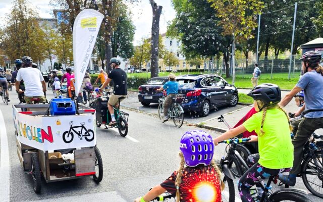 250 Men­schen radel­ten für siche­re Schul­we­ge