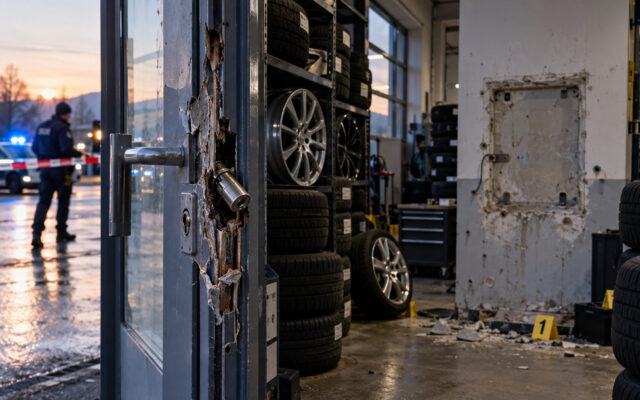 Einbrecher stehlen Tresor und teure Autoreifen